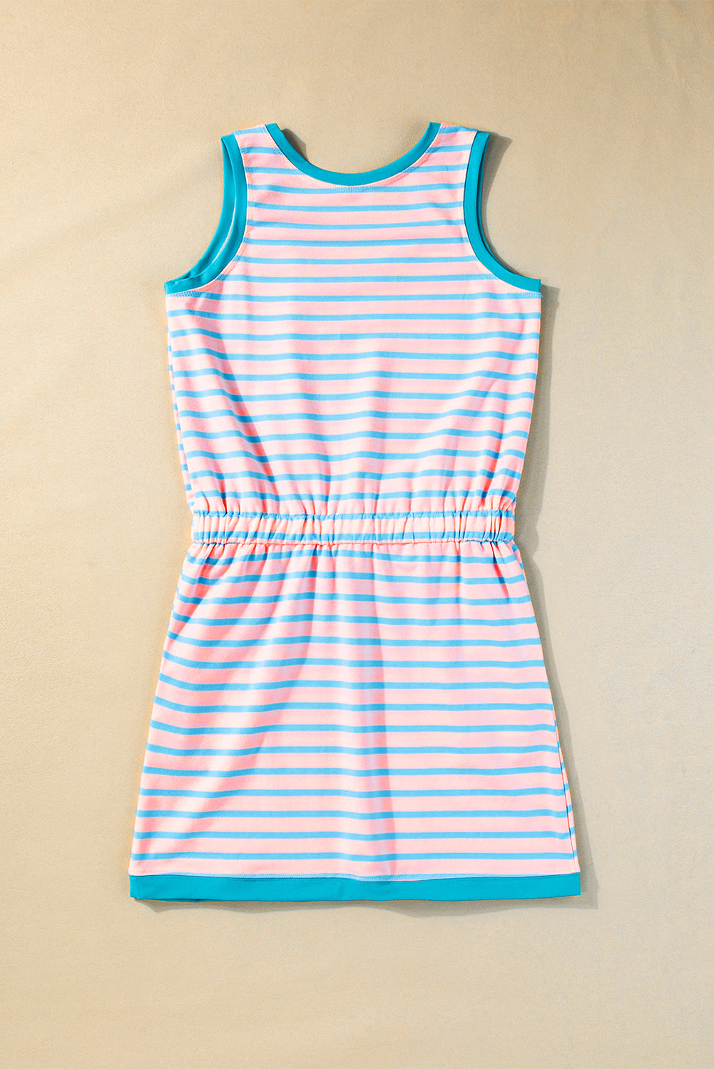 Striped Casual Tank Dress with Drawstring Waist and Pockets Mini Dresses MyDresses 