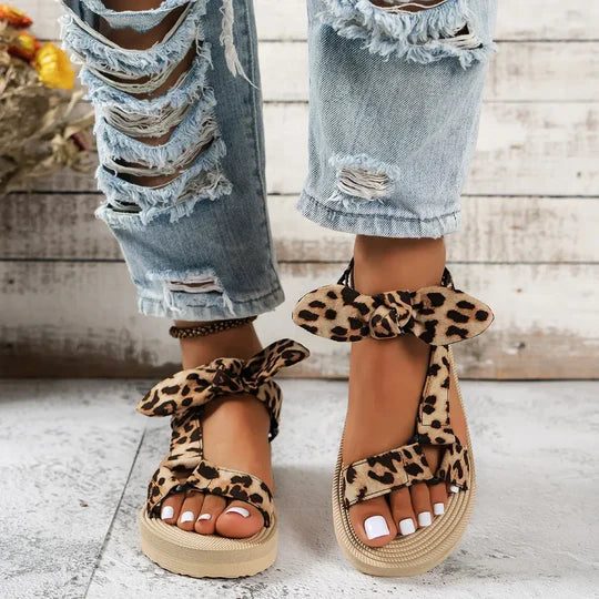 Leopard Print Sandals with Adjustable Straps Sandals MyDresses