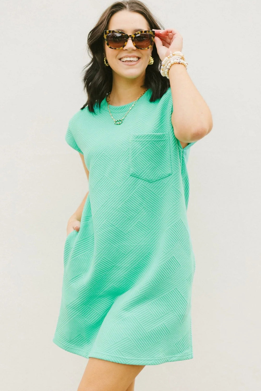 Textured Cap Sleeve T-Shirt Dress T Shirt Dresses MyDresses 