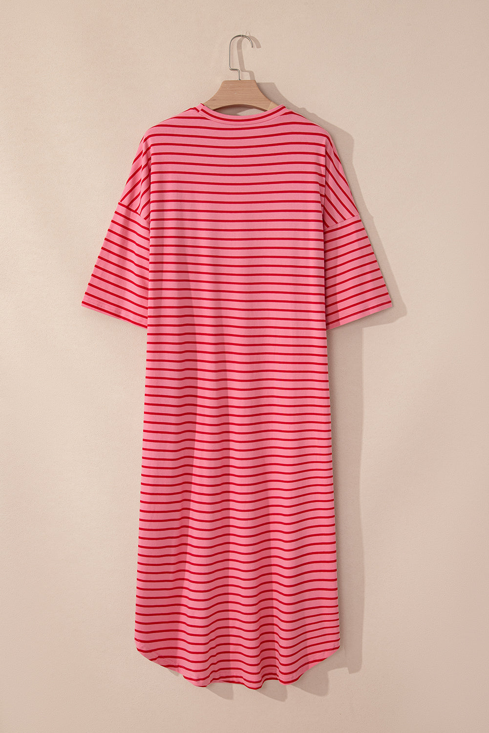 Striped Shift T-Shirt Dress with 3/4 Sleeves and Round Hem T Shirt Dresses MyDresses 