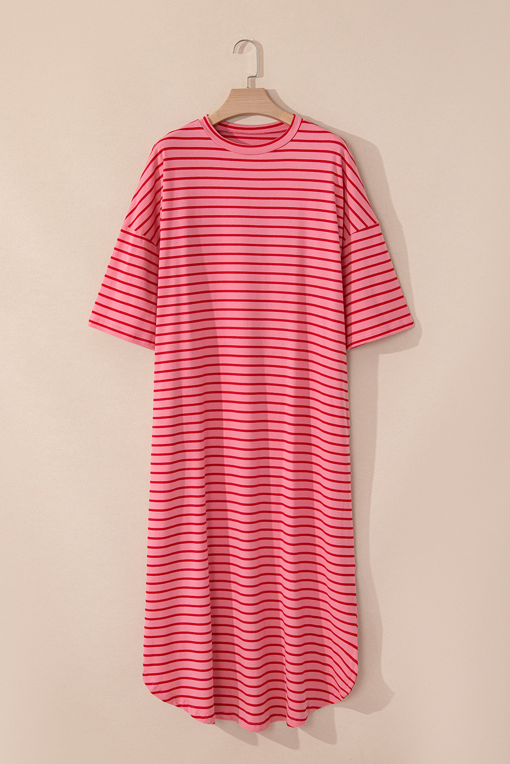 Striped Shift T-Shirt Dress with 3/4 Sleeves and Round Hem T Shirt Dresses MyDresses 