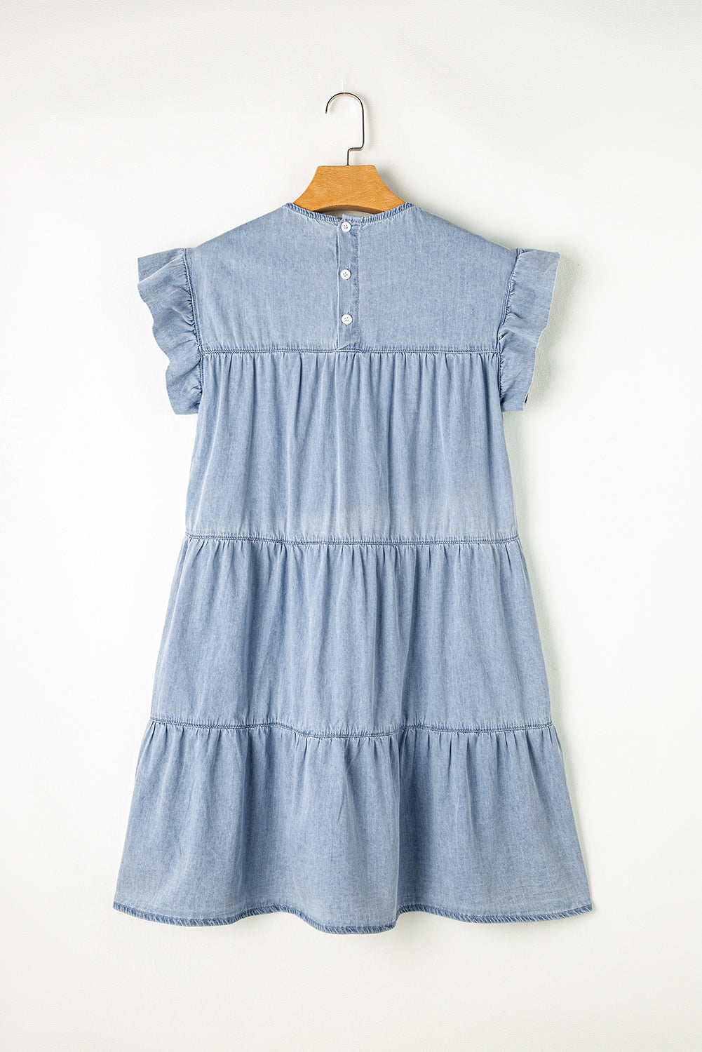 Ruffle Sleeve Denim Dress with Tiered A-line Design Mini Dresses MyDresses 