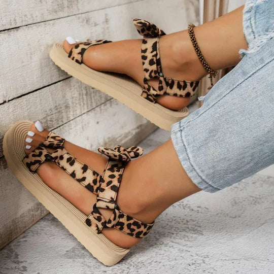 Leopard Print Sandals with Adjustable Straps Sandals MyDresses