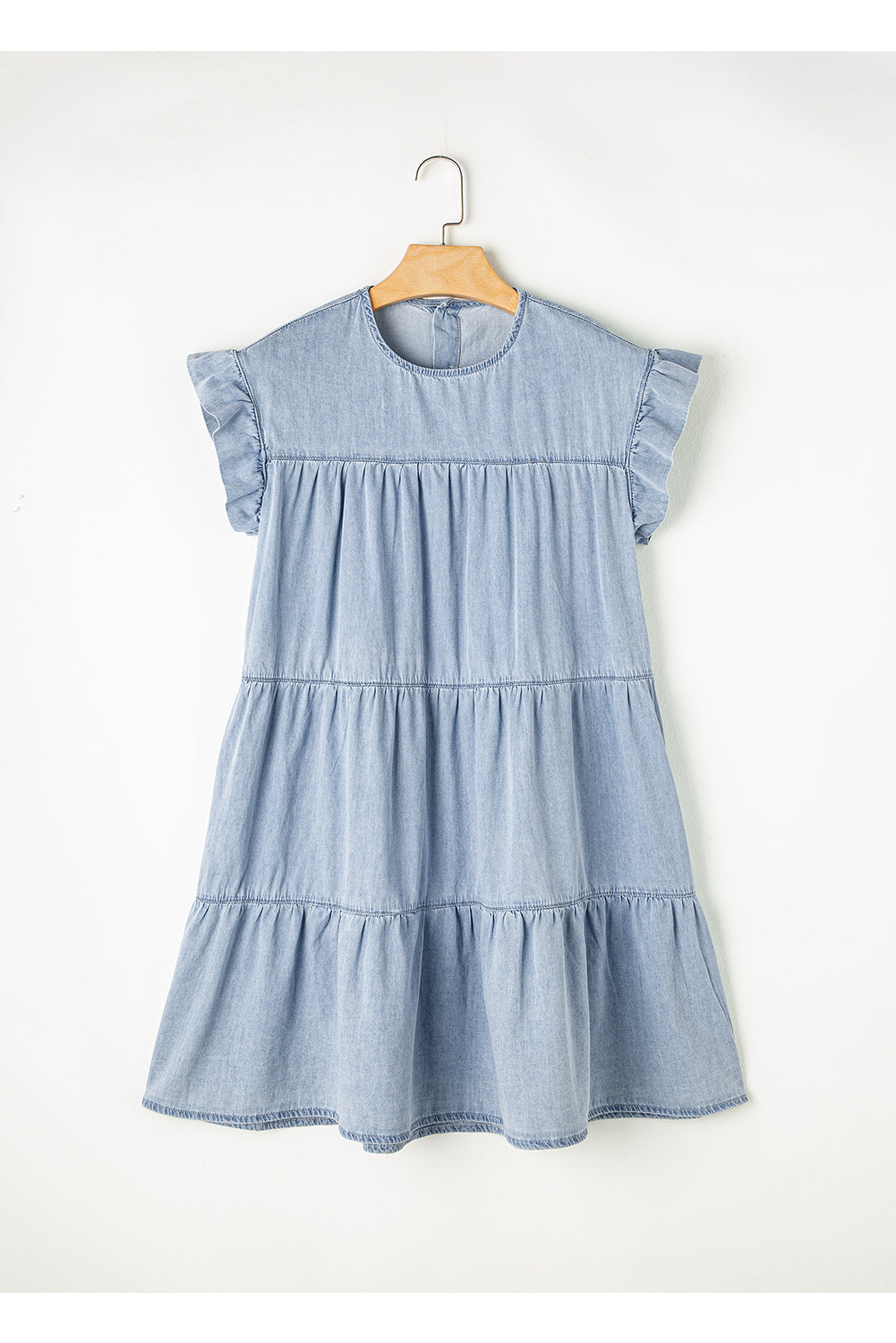 Ruffle Sleeve Denim Dress with Tiered A-line Design Mini Dresses MyDresses 