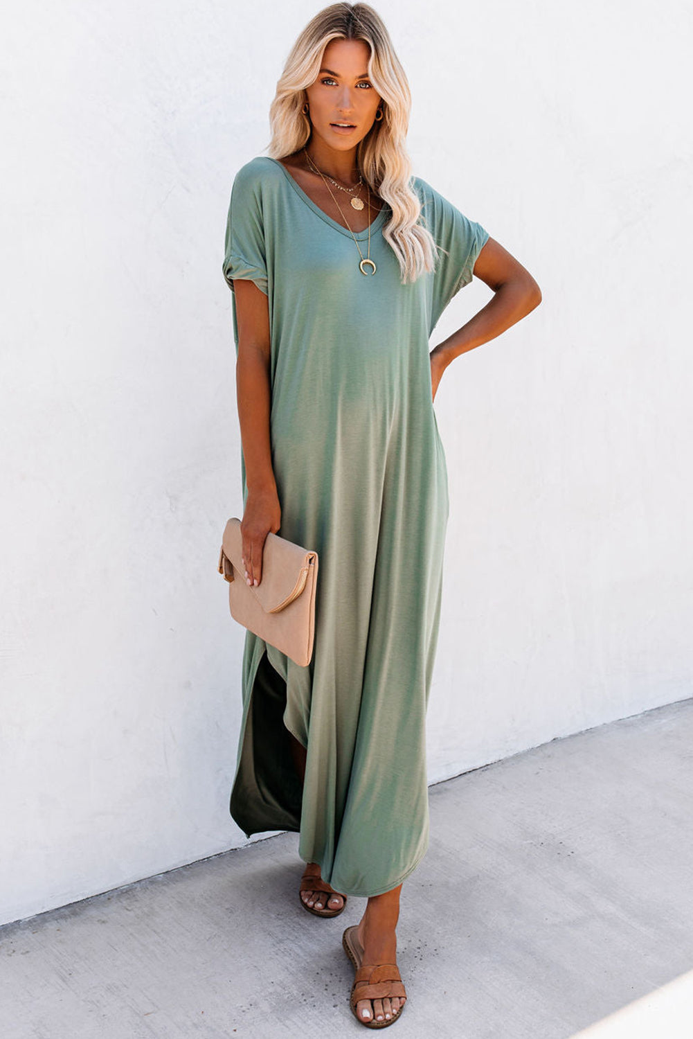 Maxi T-shirt Dress with Pockets & Splits Maxi Dresses MyDresses 