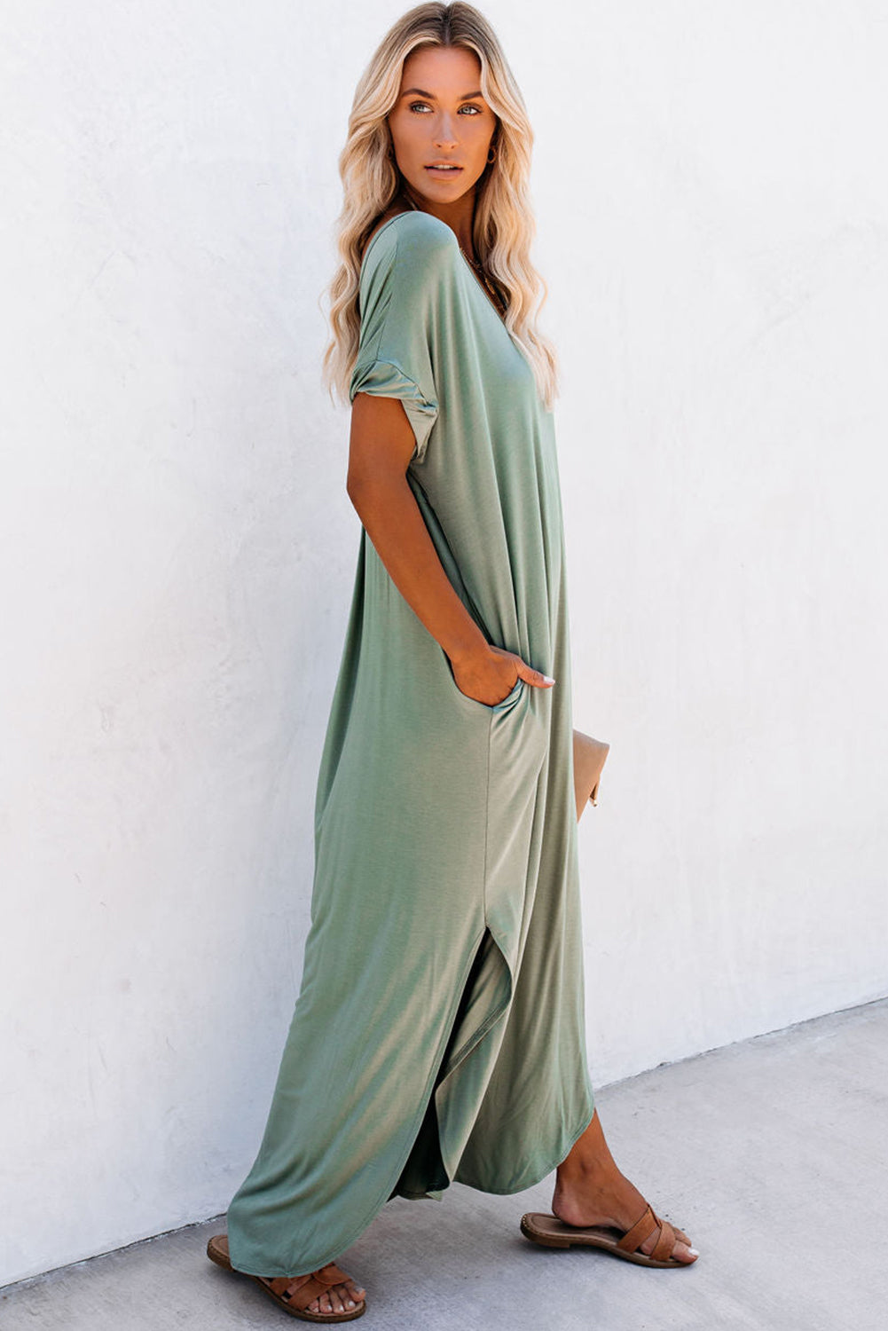 Maxi T-shirt Dress with Pockets & Splits Maxi Dresses MyDresses 