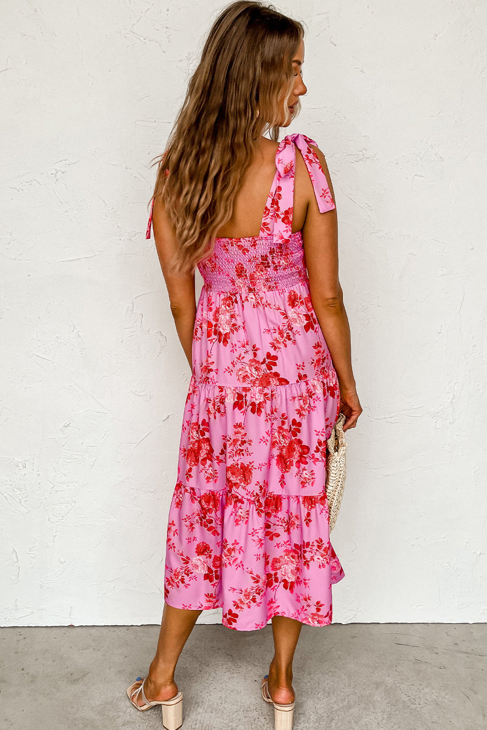 Tiered Floral Midi Dress with Tie Strap Maxi Dresses MyDresses 