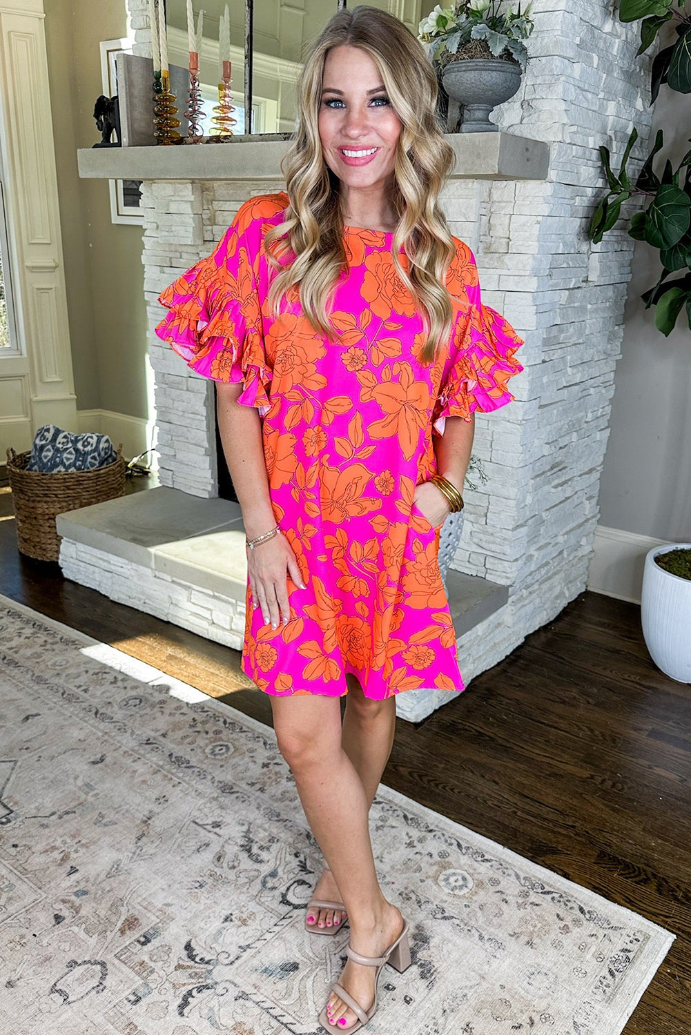 Floral Maxi Dress with Ruffled Sleeve Floral Dresses MyDresses 