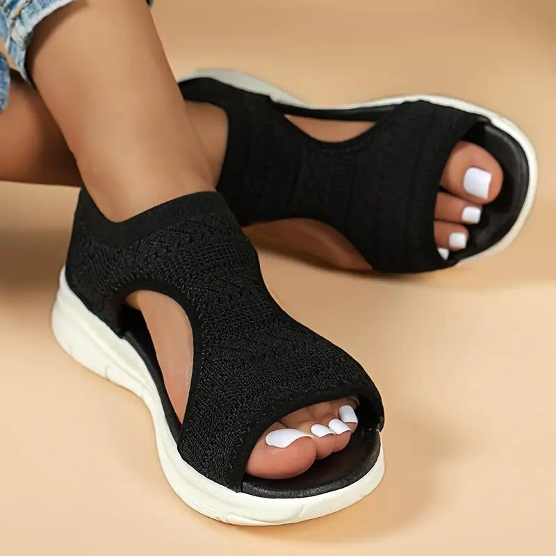 Knitted Slip-On Sandals with Supportive Sole Sandals MyDresses Black 5