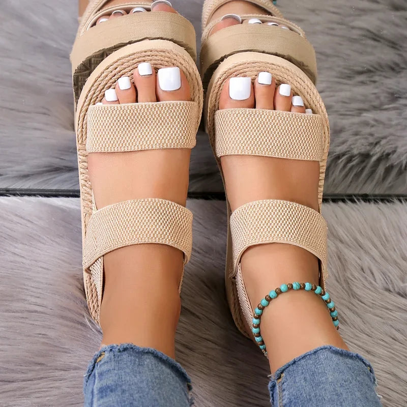 Double-Strap Wedge Sandals with Jute Sole Sandals MyDresses