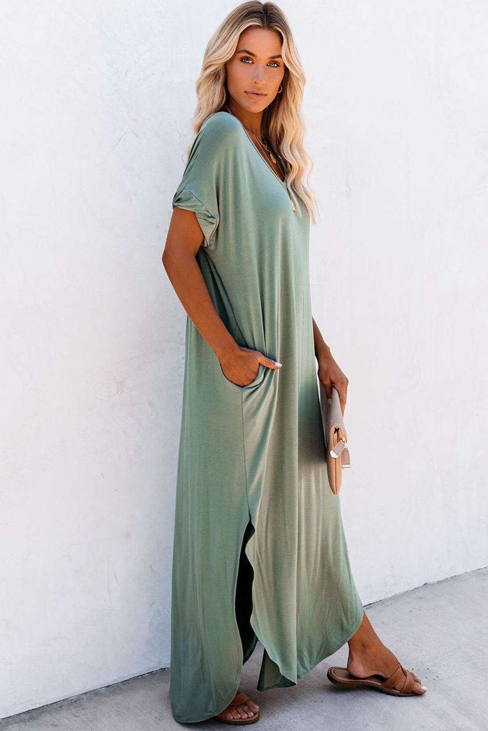 Maxi T-shirt Dress with Pockets & Splits Maxi Dresses MyDresses 