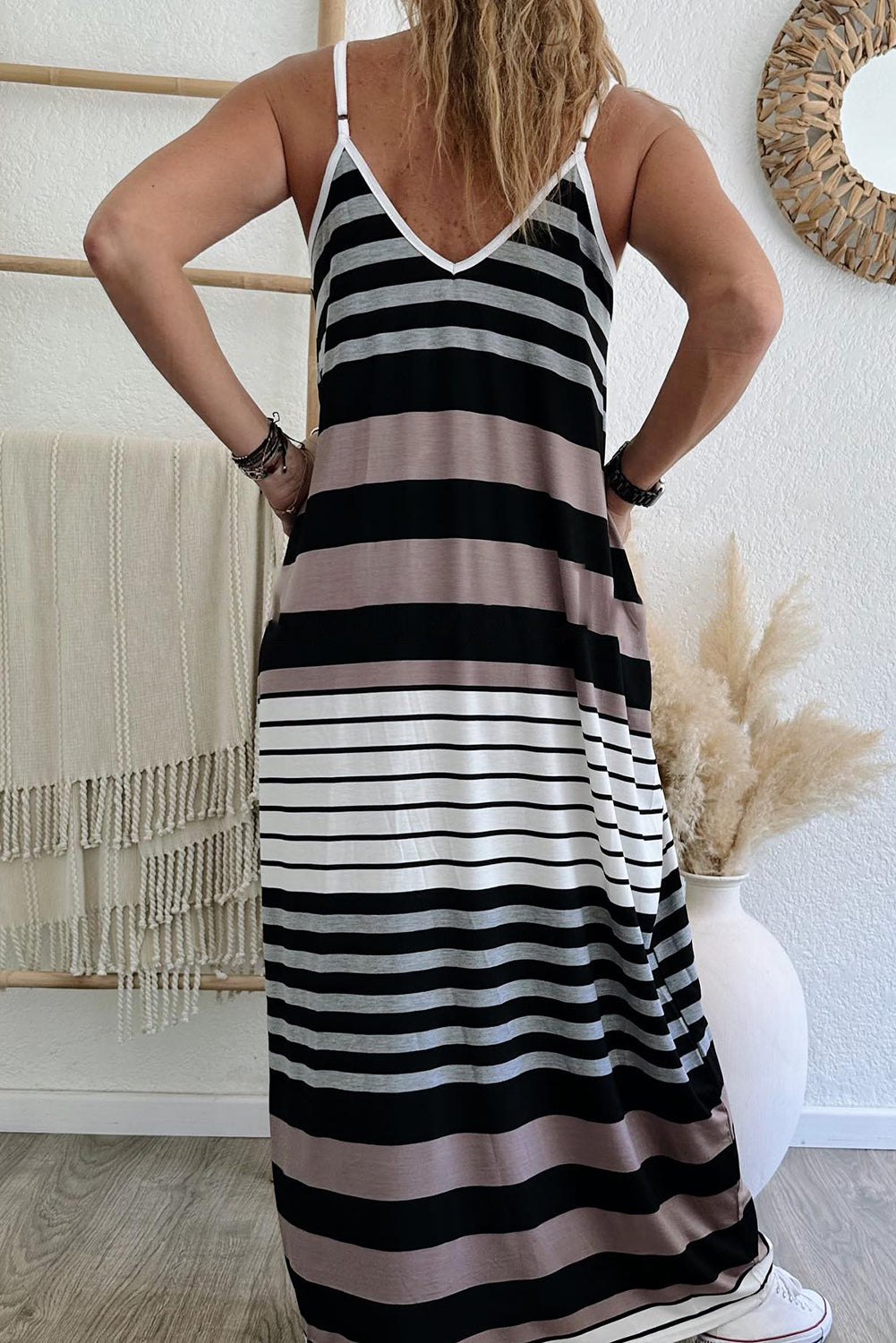 Striped Spaghetti Strap V-Neck Maxi Dress Maxi Dresses MyDresses 