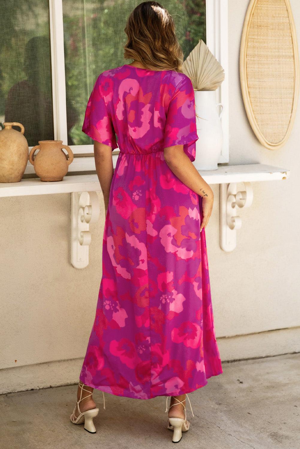 Abstract Floral V-Neck Dolman Maxi Dress Maxi Dresses MyDresses 