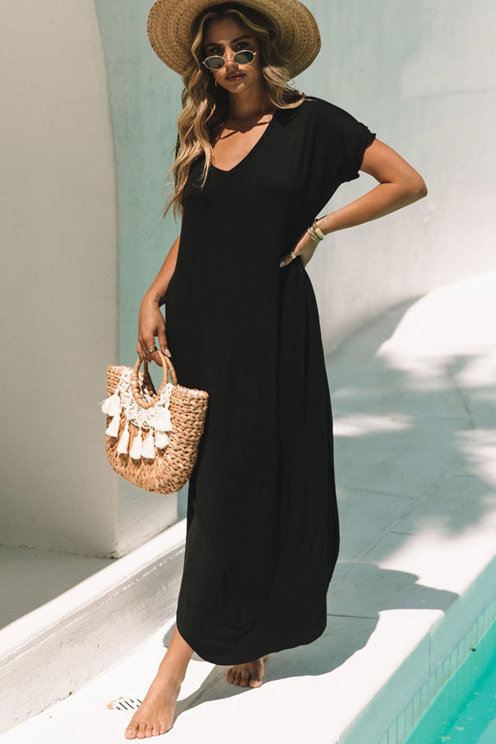 Maxi T-shirt Dress with Pockets & Splits Maxi Dresses MyDresses 