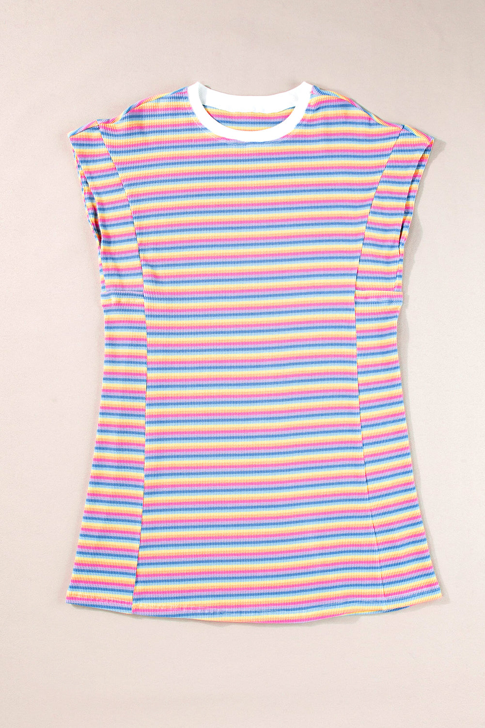 Striped Mini Dress with Crew Neck and Short Sleeves T Shirt Dresses MyDresses 