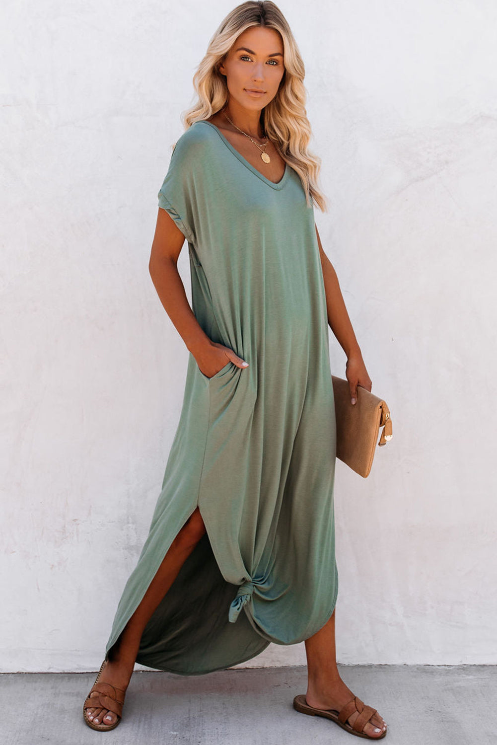 Maxi T-shirt Dress with Pockets & Splits Maxi Dresses MyDresses 