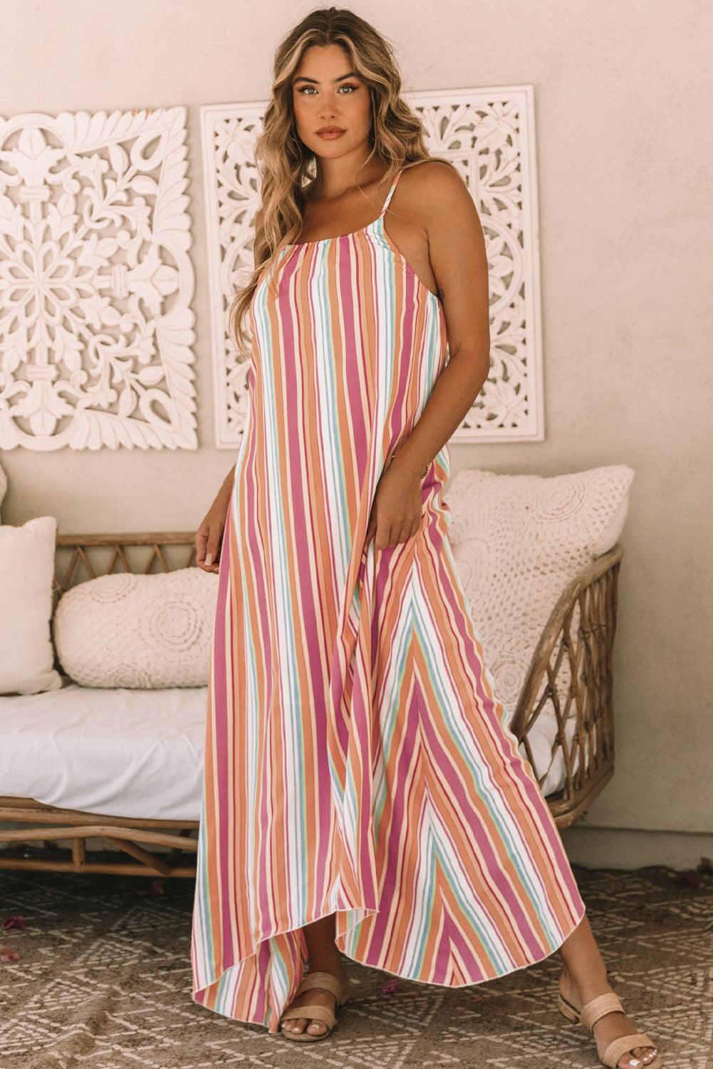 Boho Sleeveless Striped Maxi Vacation Dress Maxi Dresses MyDresses 