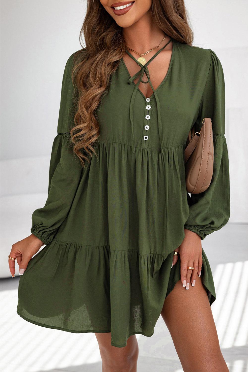 Button Babydoll Mini Dress Mini Dresses MyDresses Green 8 | S 