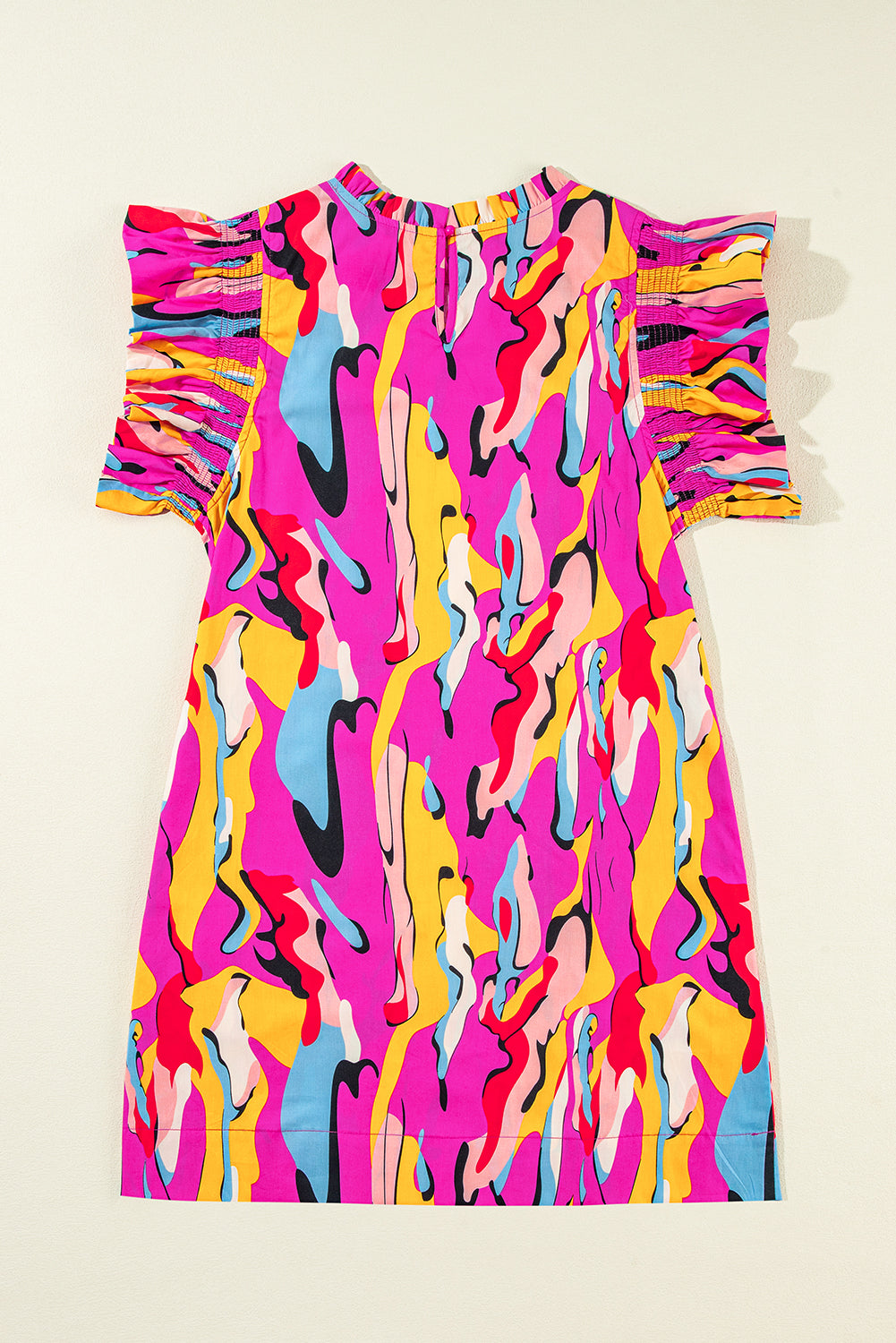 Abstract Print Mini Dress with Frilled Neck and Ruffled Sleeves Mini Dresses MyDresses 