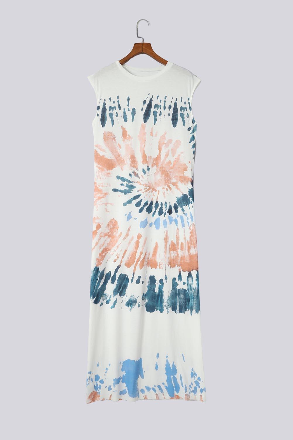 Cap Sleeve Tie Dye Maxi Dress with Slit Maxi Dresses MyDresses 