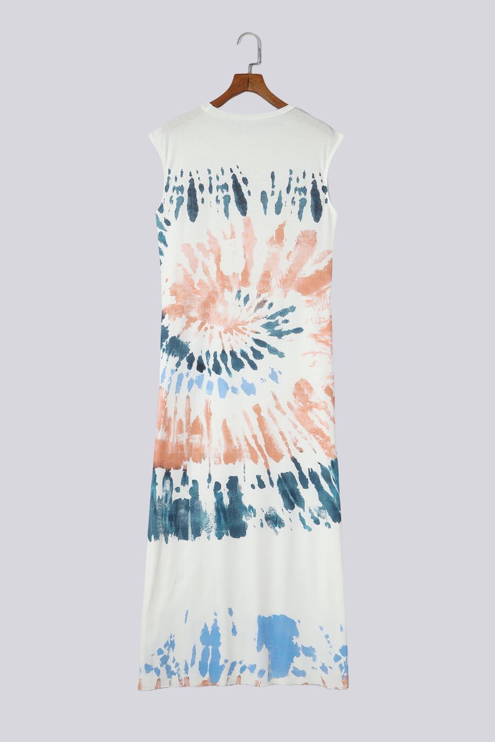 Cap Sleeve Tie Dye Maxi Dress with Slit Maxi Dresses MyDresses 