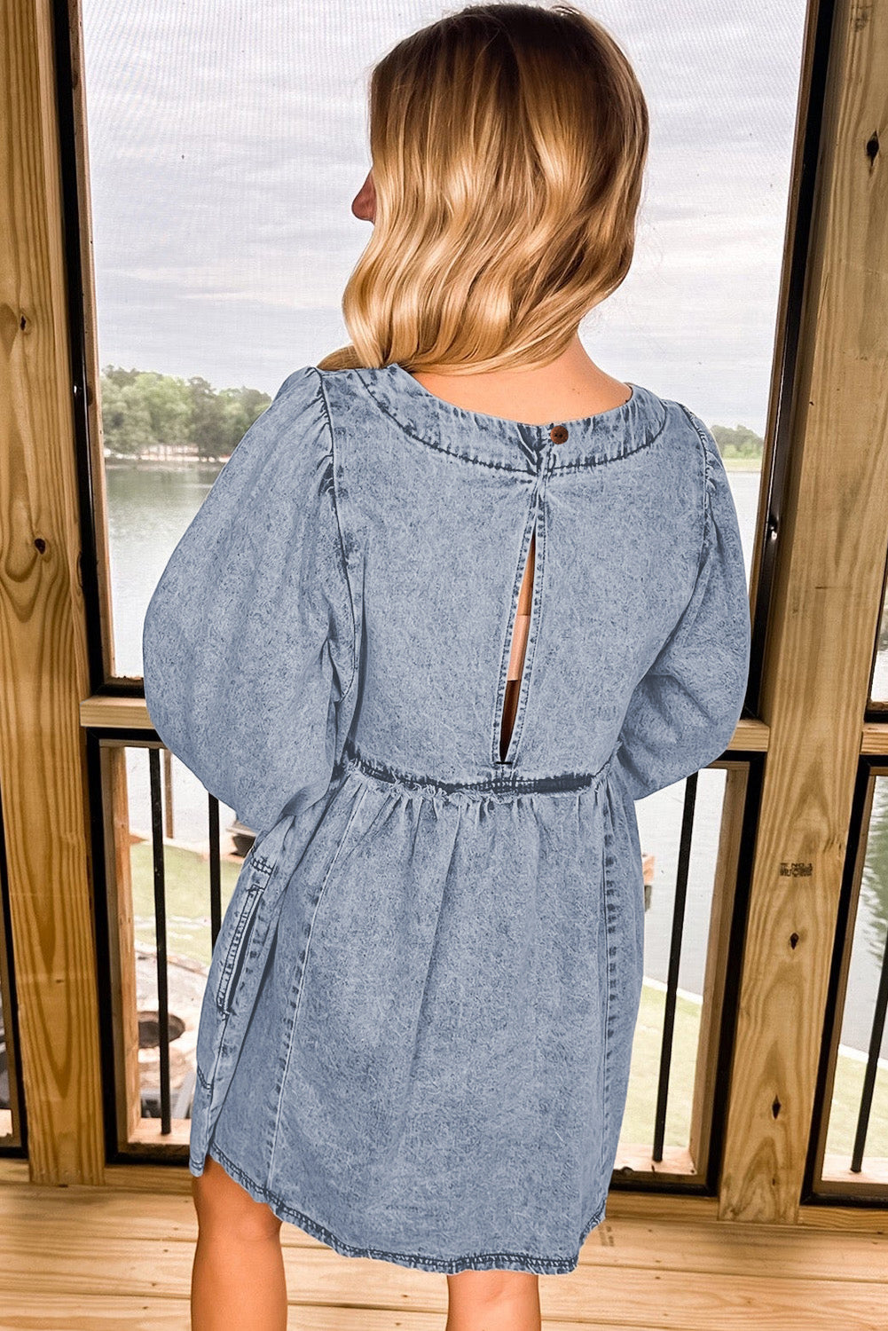 High-Waist Denim Mini Dress with Frayed Edges and Pockets Mini Dresses MyDresses 