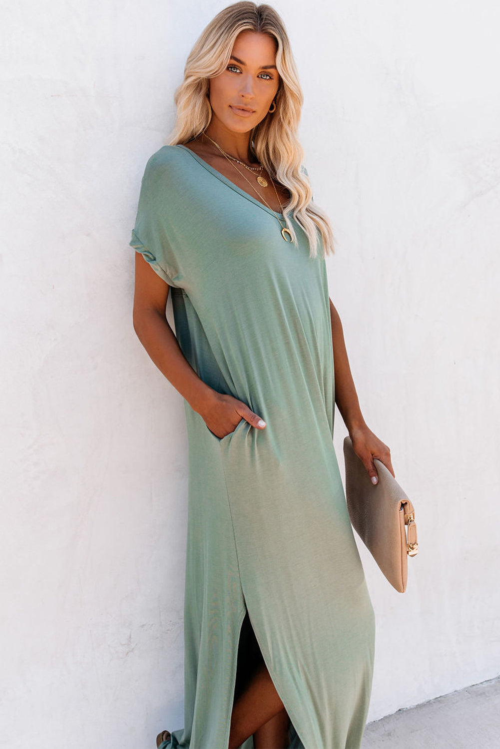 Maxi T-shirt Dress with Pockets & Splits Maxi Dresses MyDresses 