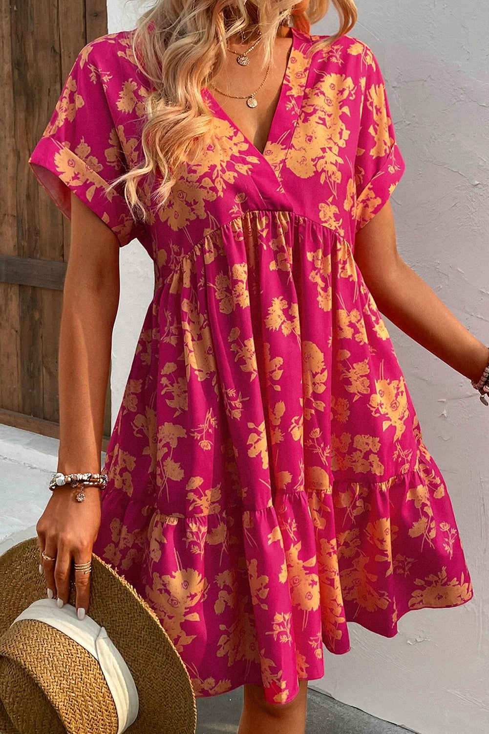 Short Sleeve Floral Smock Dress Floral Dresses MyDresses 