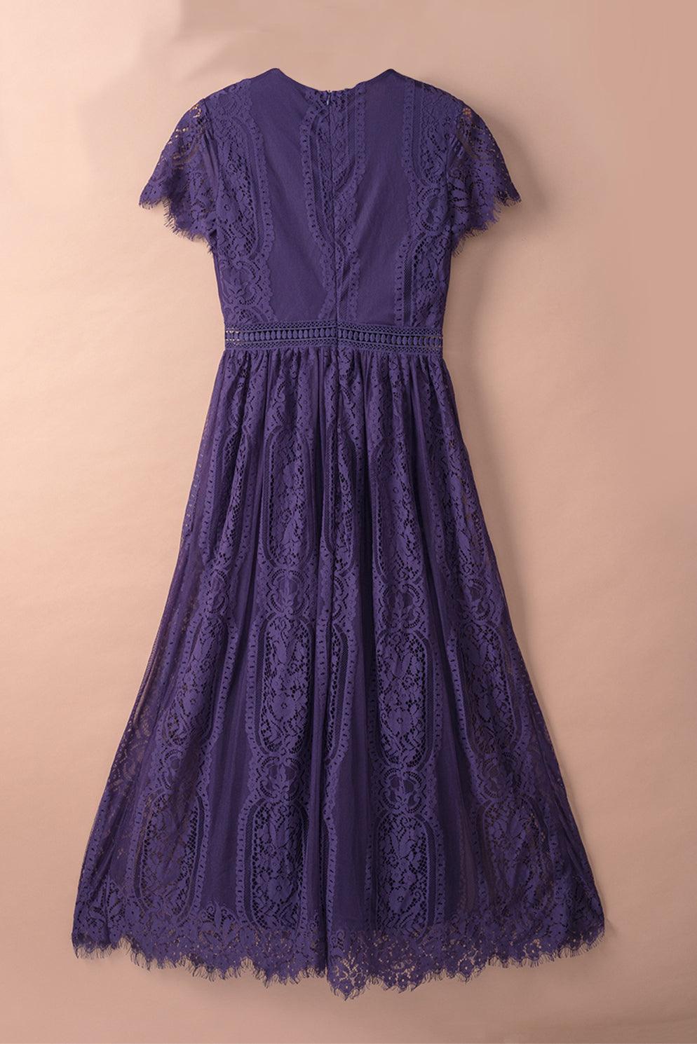 Elegant Royal Lace Maxi Dress with V-Neckline Maxi Dresses MyDresses 