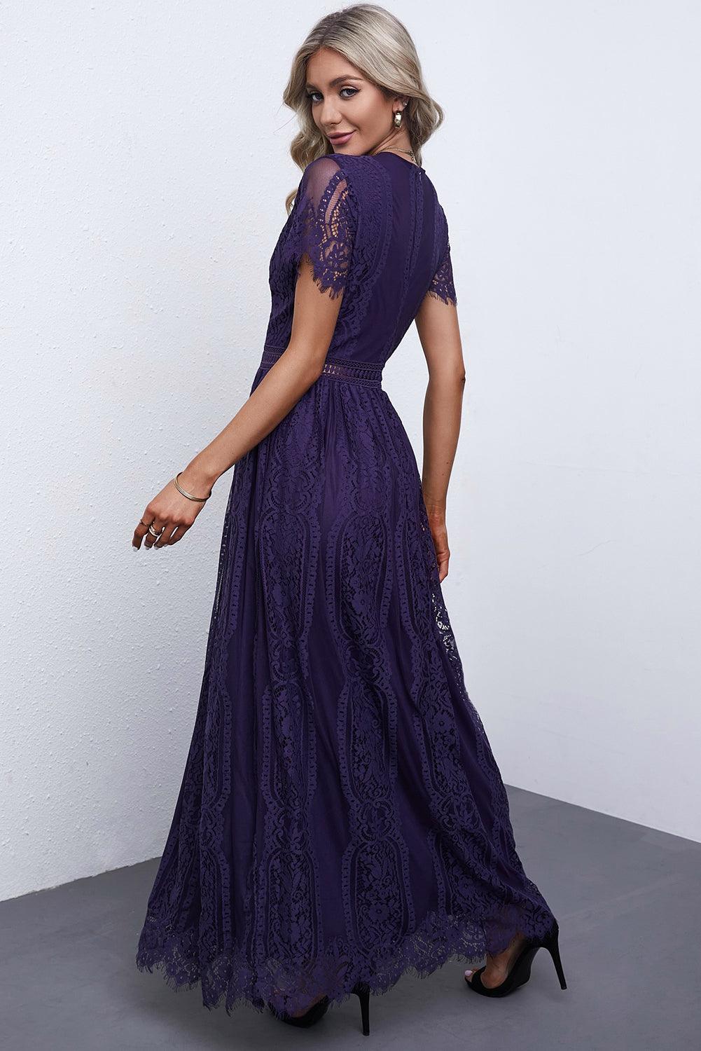 Elegant Royal Lace Maxi Dress with V-Neckline Maxi Dresses MyDresses 