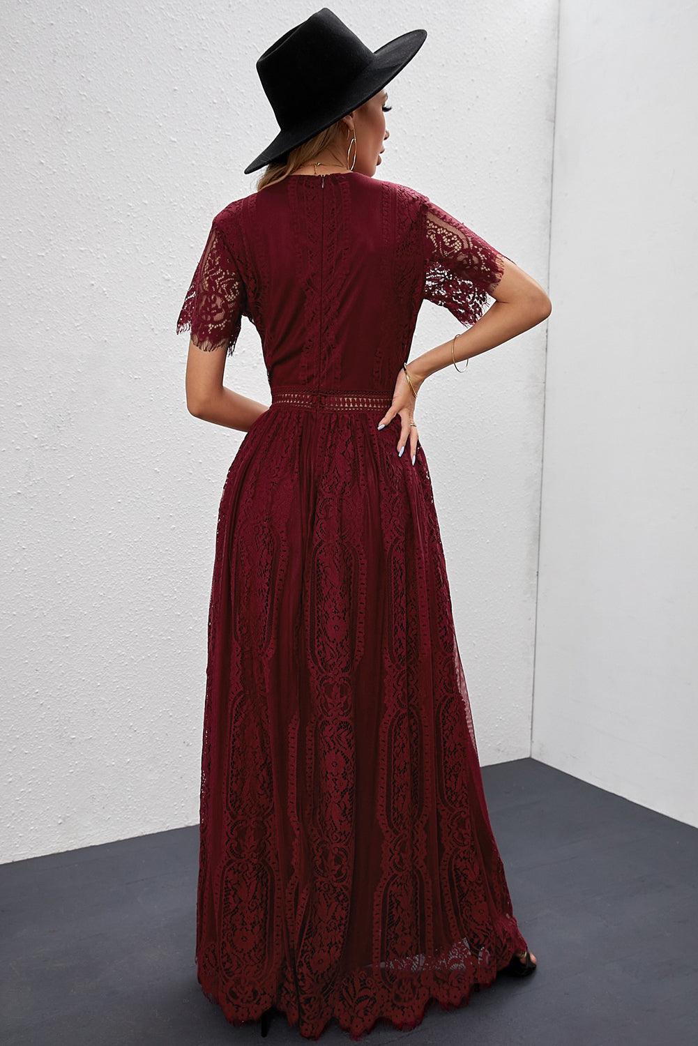 Elegant Royal Lace Maxi Dress with V-Neckline Maxi Dresses MyDresses 