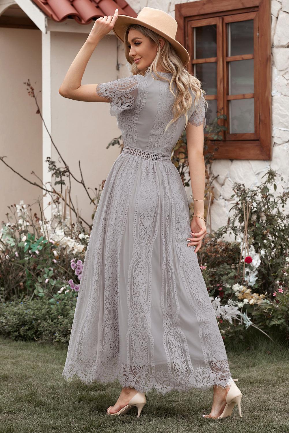 Elegant Royal Lace Maxi Dress with V-Neckline Maxi Dresses MyDresses 