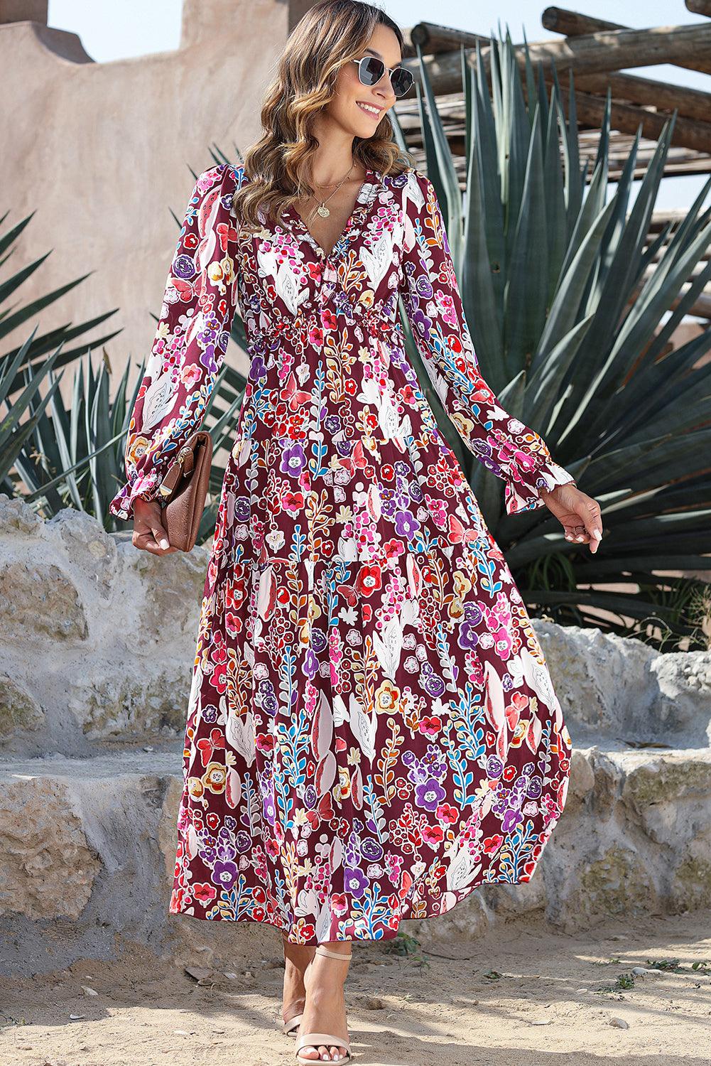 Floral V-Neck Empire Waist Maxi Dress Maxi Dresses MyDresses 