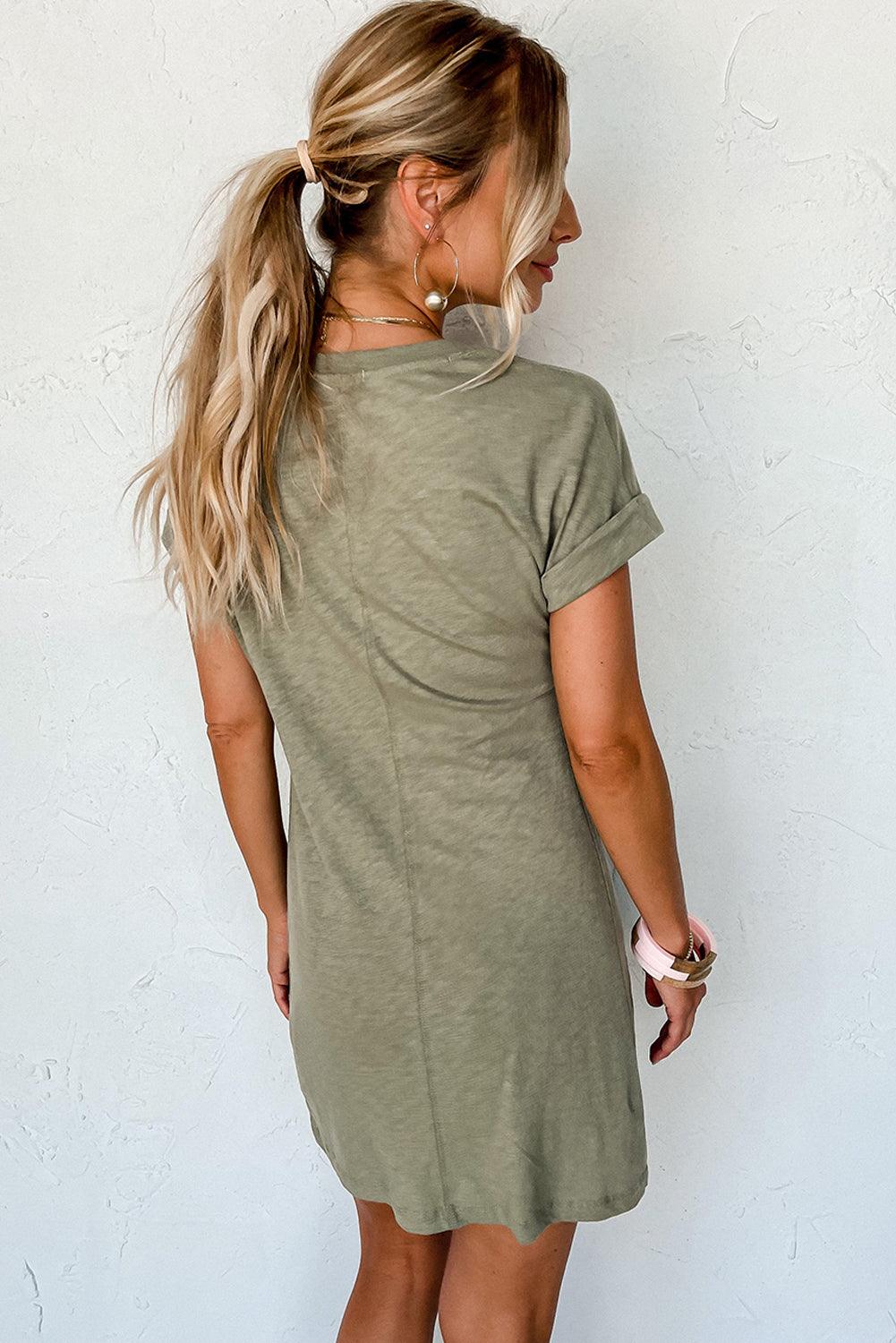 Folded Sleeve Twisted Mini T-Shirt Dress T Shirt Dresses MyDresses 