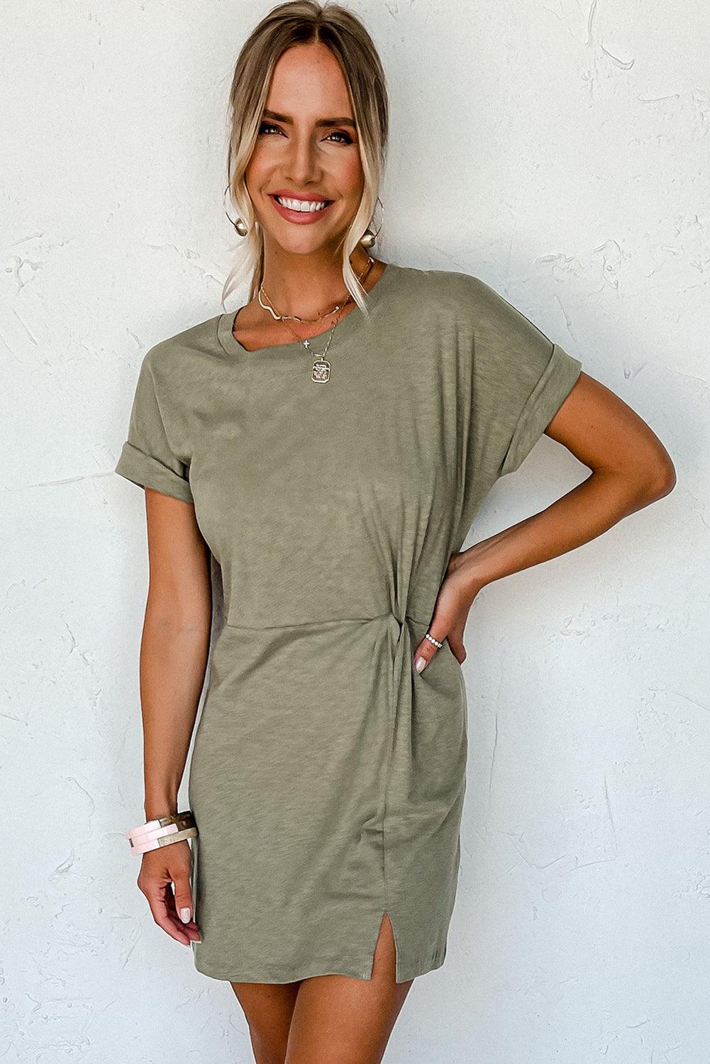 Folded Sleeve Twisted Mini T-Shirt Dress T Shirt Dresses MyDresses 