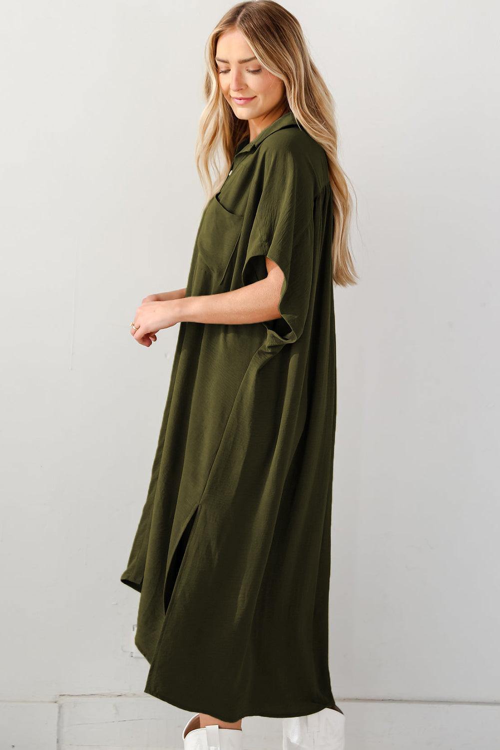 High Low Hem Shirt Dress with Side Slits Maxi Dresses MyDresses 