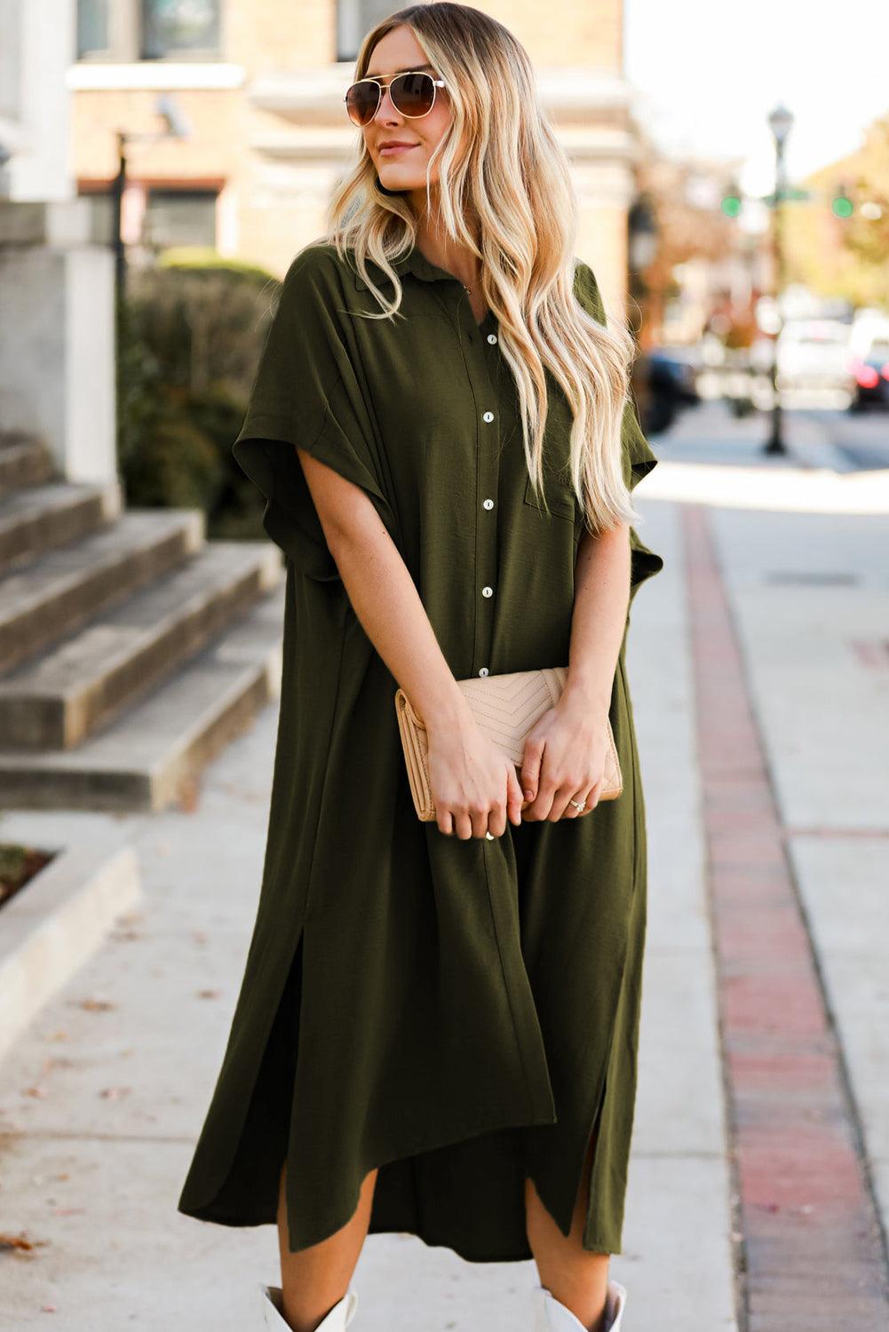 High Low Hem Shirt Dress with Side Slits Maxi Dresses MyDresses 