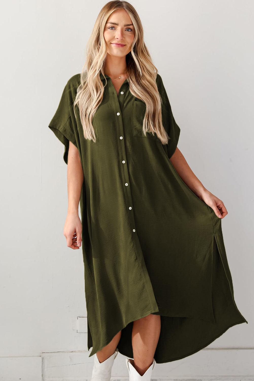 High Low Hem Shirt Dress with Side Slits Maxi Dresses MyDresses 