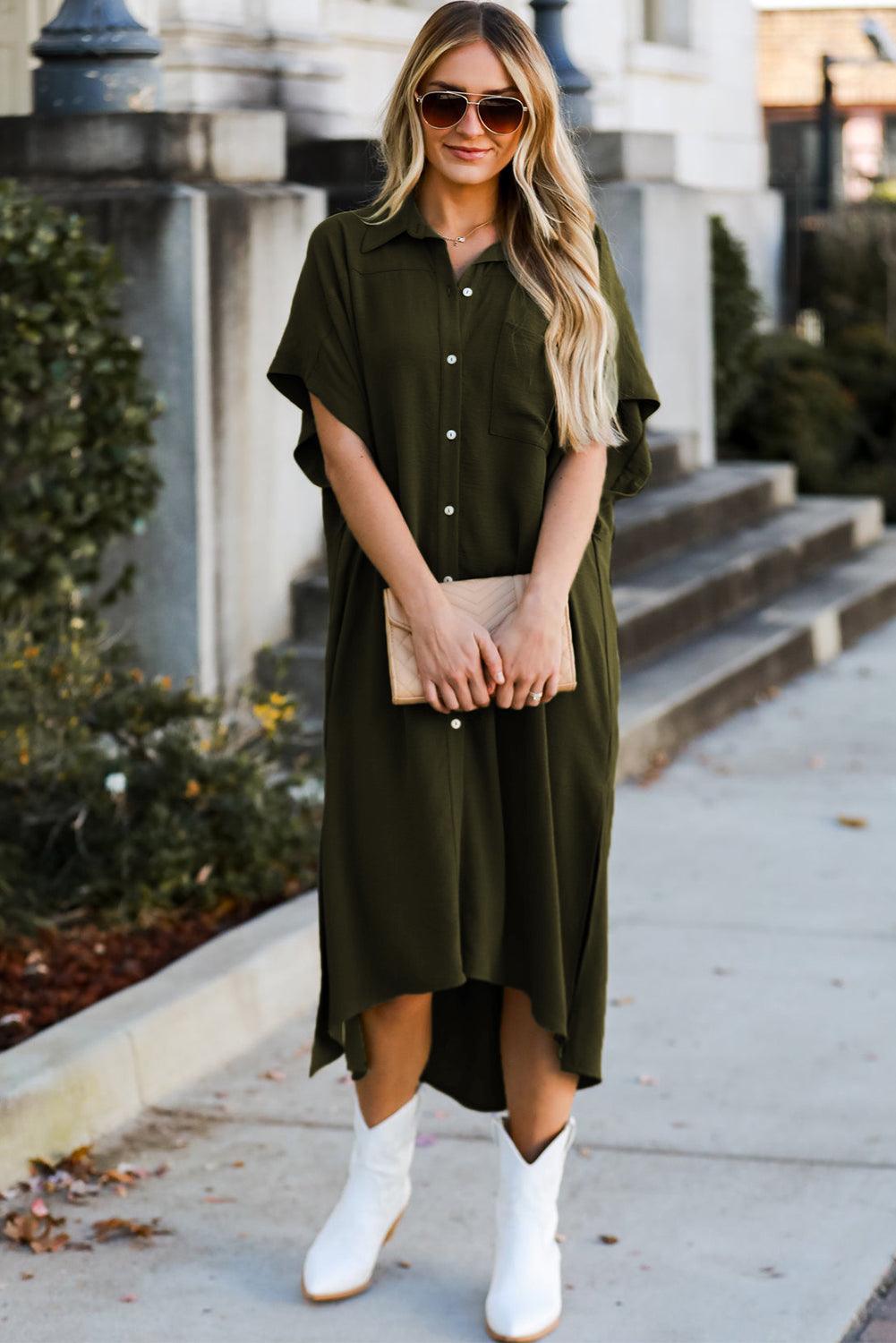 High Low Hem Shirt Dress with Side Slits Maxi Dresses MyDresses 