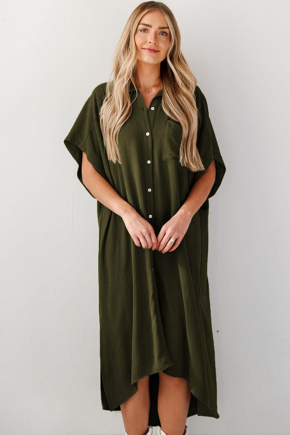 High Low Hem Shirt Dress with Side Slits Maxi Dresses MyDresses 