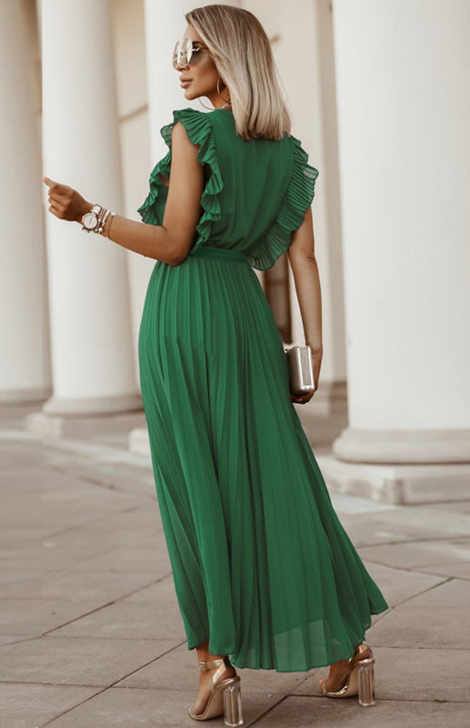 Maxi Dress with Lotus Leaf Sleeves and Pleated Chiffon Design Maxi Dresses MyDresses 