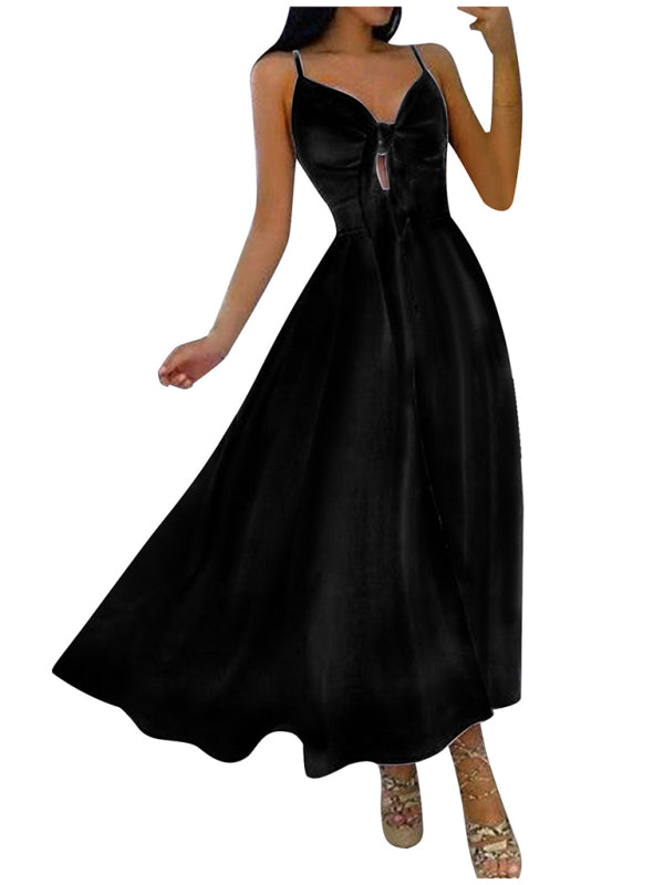 Halter Maxi Dress with Lace-Up Front and Tie-Front Detail Maxi Dresses MyDresses Black 8 | S 