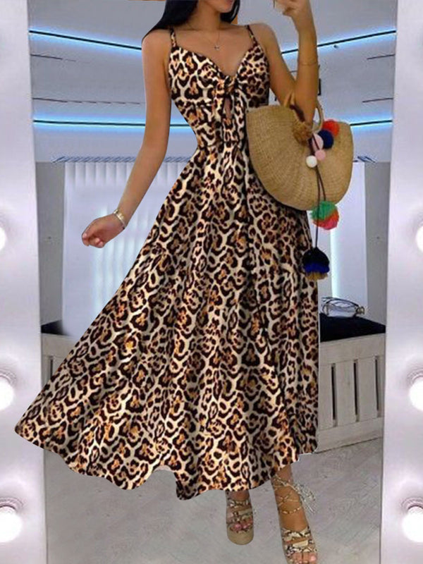 Halter Maxi Dress with Lace-Up Front and Tie-Front Detail Maxi Dresses MyDresses Leopard Print 8 | S 