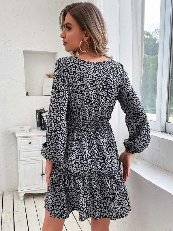 Leopard Print Mini Dress with Ruffle Long Sleeves Group5 MyDresses