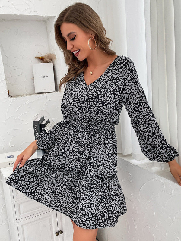 Leopard Print Mini Dress with Ruffle Long Sleeves Group5 MyDresses