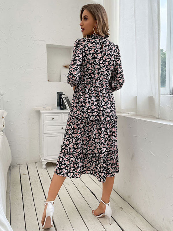 Floral Print Midi Dress with Long Sleeves and High Neck Midi Dresses MyDresses 