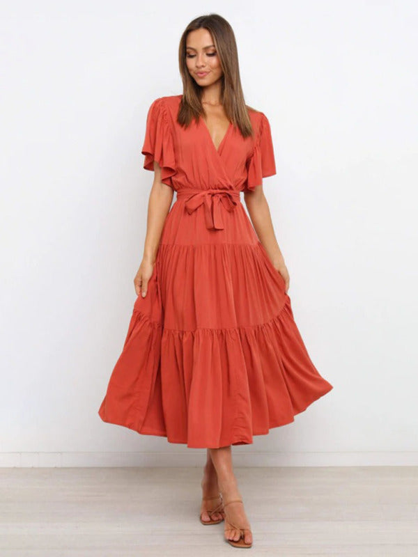 Bohemian Midi Dress with V-Neck and Tiered Skirt Midi Dresses MyDresses Orange 8 | S 