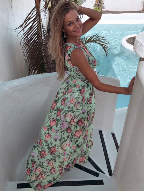 Floral Print Maxi Dress with High Slit and Sleeveless Design Maxi Dresses MyDresses 