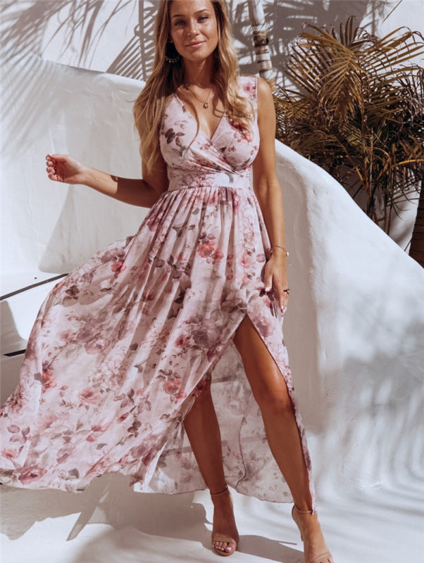 Floral Print Maxi Dress with High Slit and Sleeveless Design Maxi Dresses MyDresses 