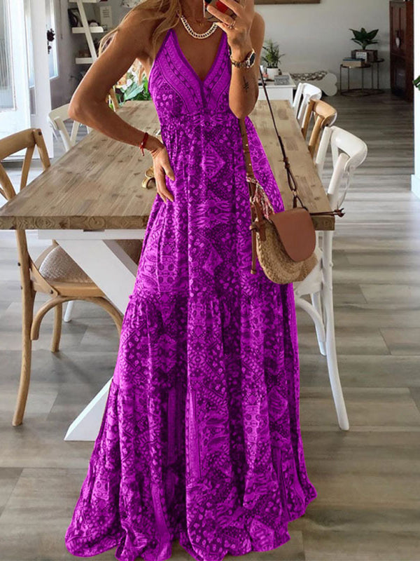 Bohemian Maxi Dress with Paisley Print and Halter Neckline Maxi Dresses MyDresses Purple 8 | S 